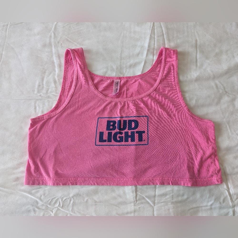 Vintage Bud Light Neon Pink Cropped Tank Top 90s Y2K